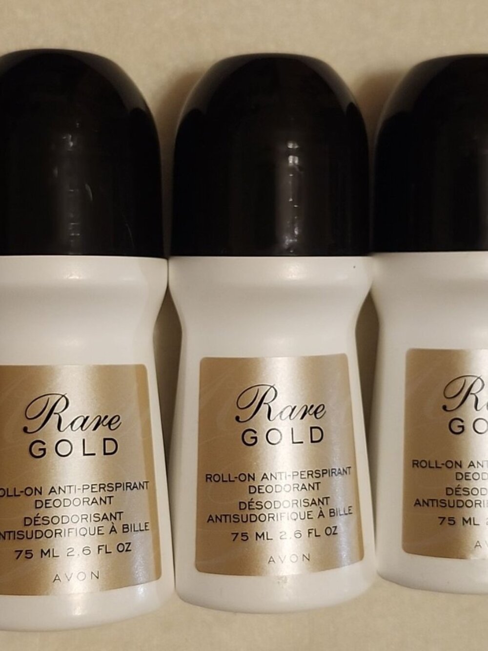 Lot Of 3 Avon Rare Gold Roll-On Anti Perspirant Deodorant Bonus Size 2.6 Oz